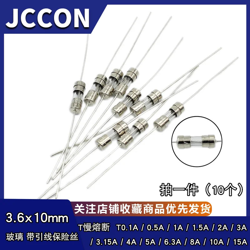 20Pcs 3.6*10 3*10 4*11 Glass fuse Fast/Slow blow 250V 0.5A 1A 2A 3A 3.15A 4A 5A 6.3A 10A 15A with legs F/T type 3.6x10 3x10 4x11