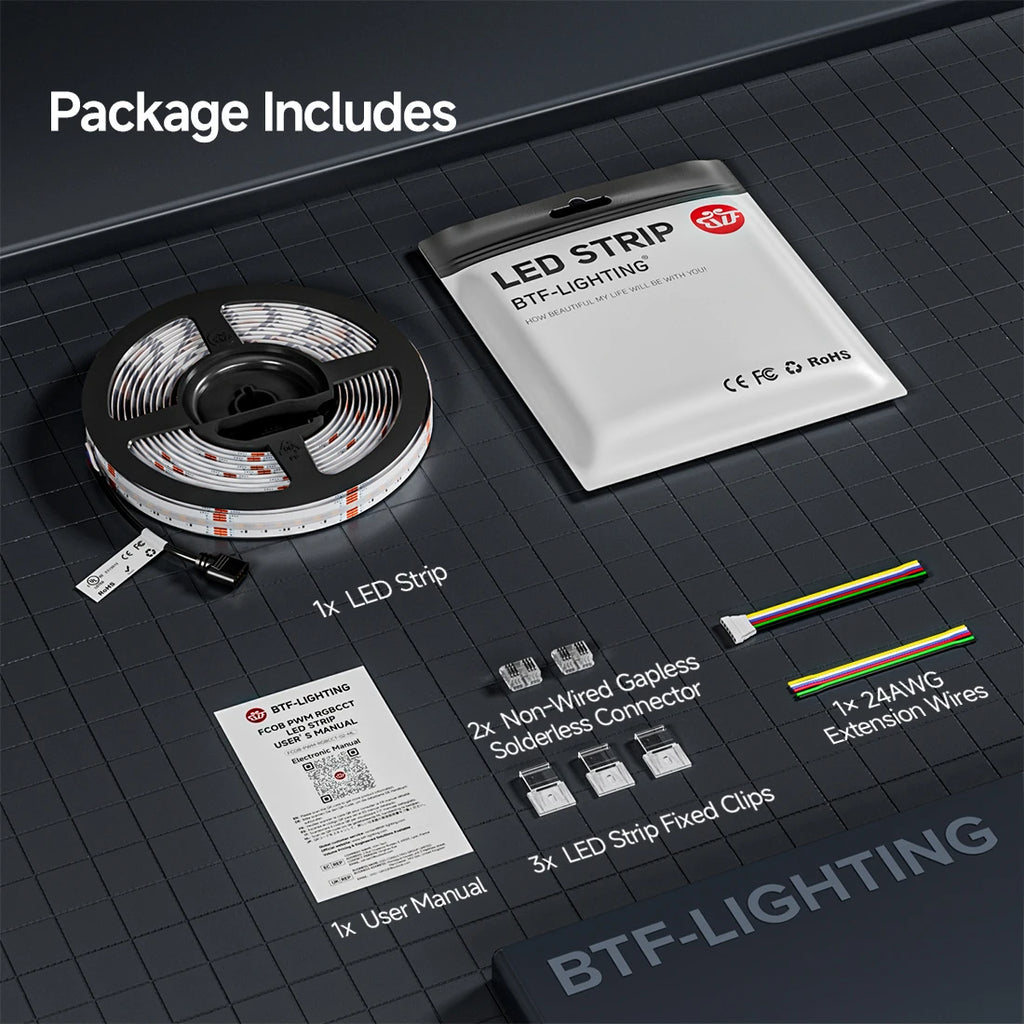 FCOB RGBCCT LED Light Strip 6Pin 12mm DC24V 960 LEDs RGB CW WW FOB Flexible COB Linear Lights High Density RA90 Dimmable Strip