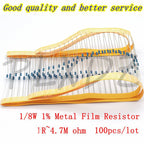 100pcs 1/8W  1R - 4.7M 1% Metal Film Resistor 0.125W 1 2.2 10 47 100 120 150 220 270 330 470 1K 2.2K 4.7K 10K 100K 470K 1M ohm