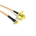 SMA Female /RP Jack Nut 4-Hole Panel Chassis To MMCX Male Right Angle Pigtail Cable RG316 for WIFI Wireless Modem