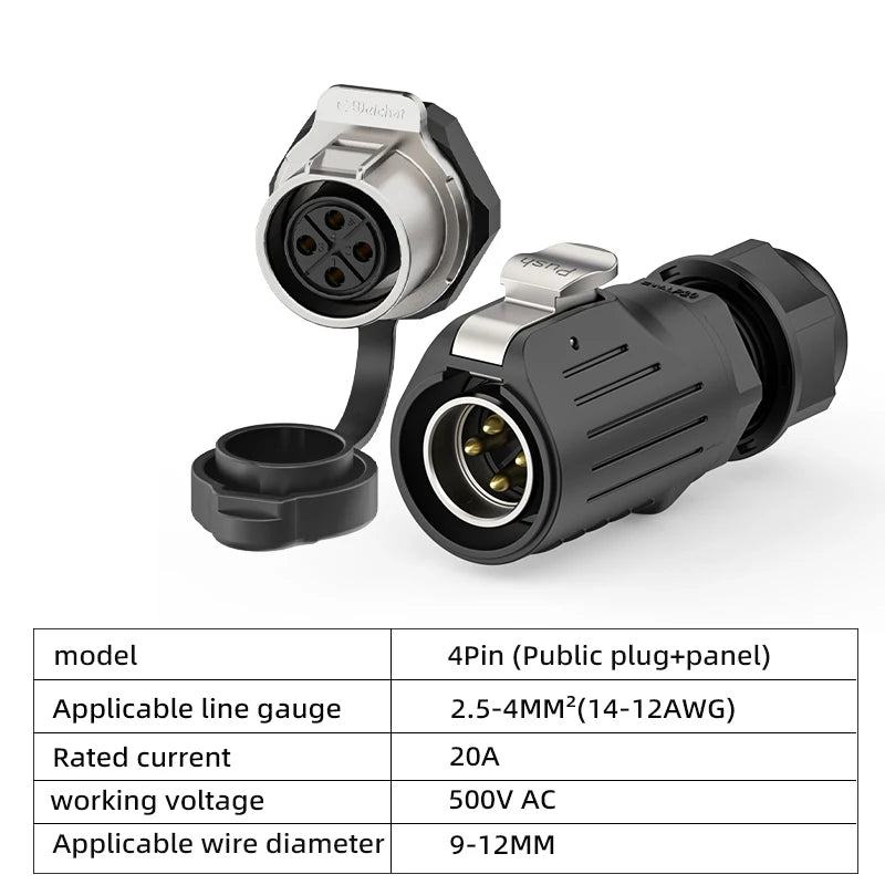 IP68 Power Waterproof Connector Panel Installation, Aviation Plug Socket Cable, Male and Female Heads, No Welding Required