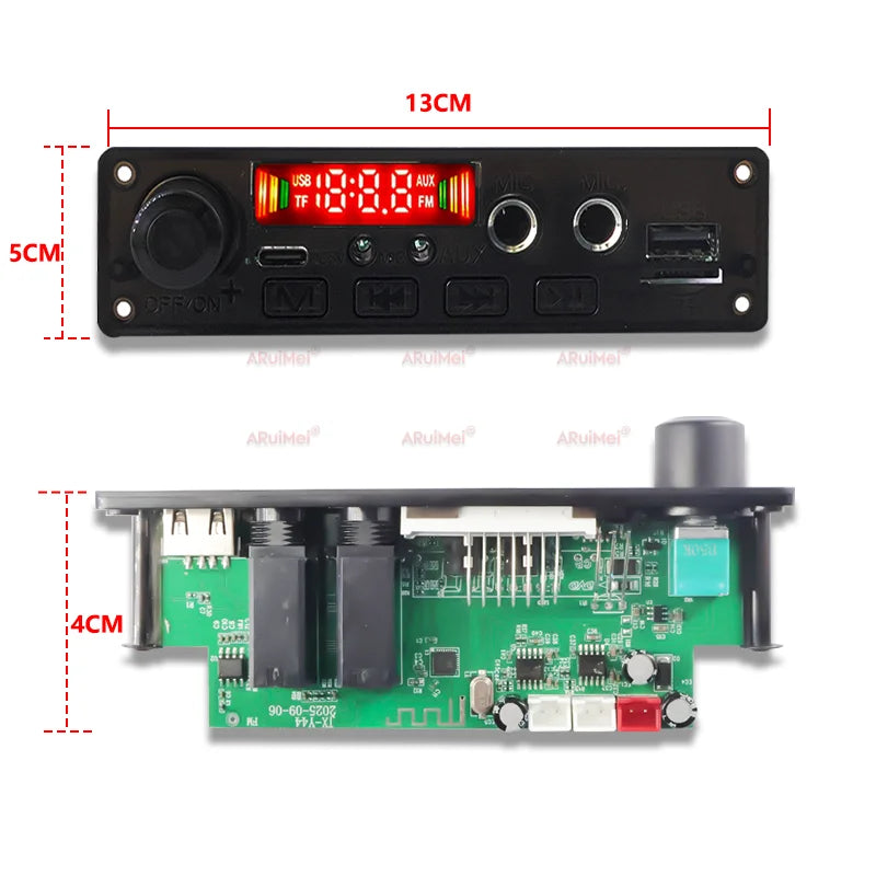 10W Bluetooth Amplifier Board MP3 Decoder Module Dual Channel DC 3.7-5V USB/TF/FM Car Audio Player with Recording Handsfree CalL