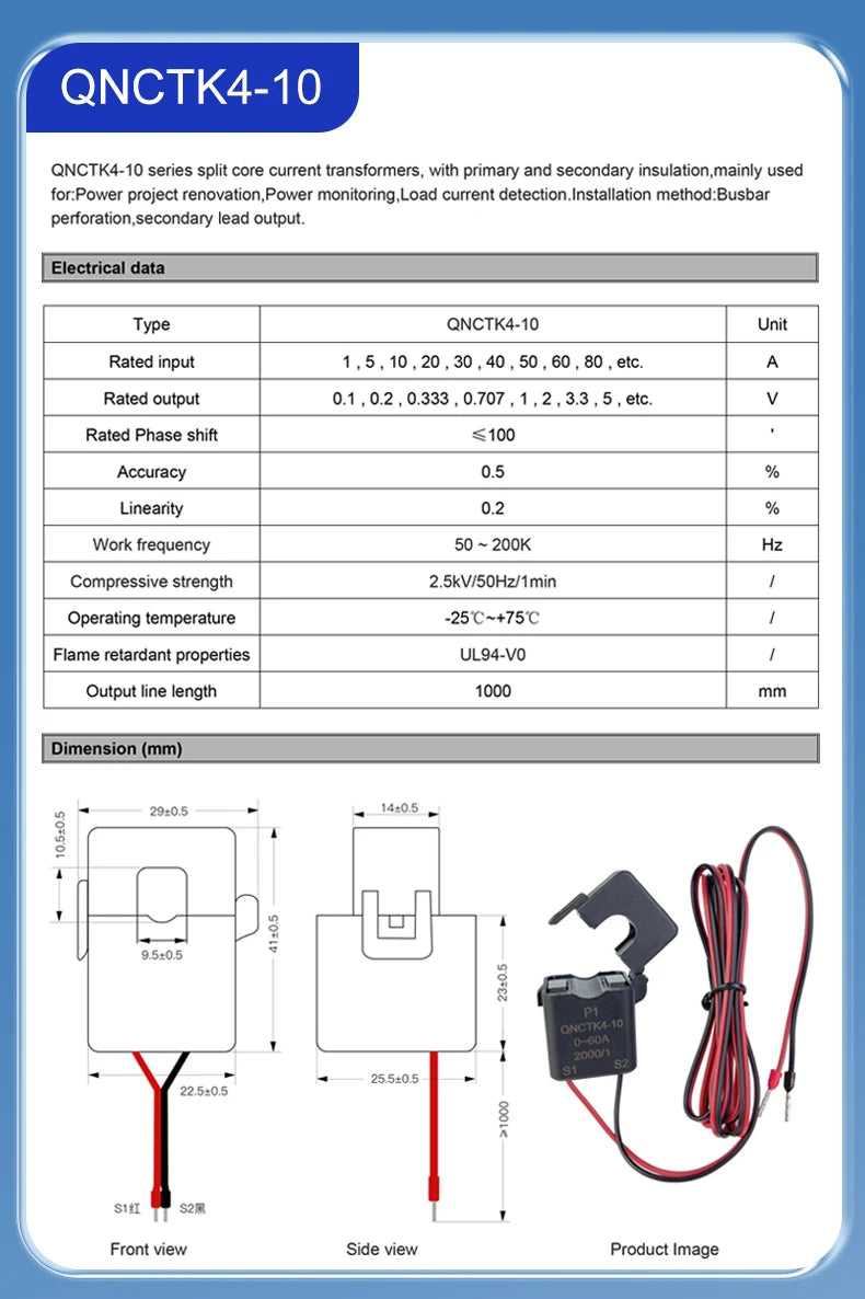 Clamp CT Current Transformer QNCTK1-16 100A 50mA 50A 25mA 100A 40mA 50A 20mA Open Current Sensor Split Core Current Transformer