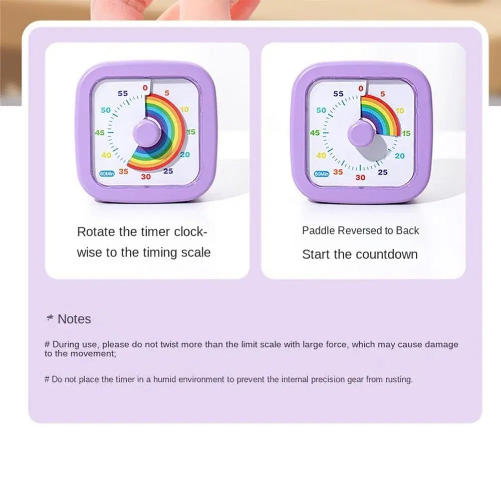 60 Minutes Visual Timer Ultra Silent Visualization Countdown Alarm Clock Round/Square Self-discipline Kitchen Timer