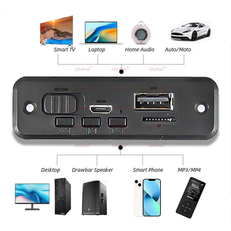 2PCS 2x3W Bluetooth 5.0 Mini Amplifier Board with Black Case for FiiO Player, Portable Speaker, DC 3.7-5V USB Power