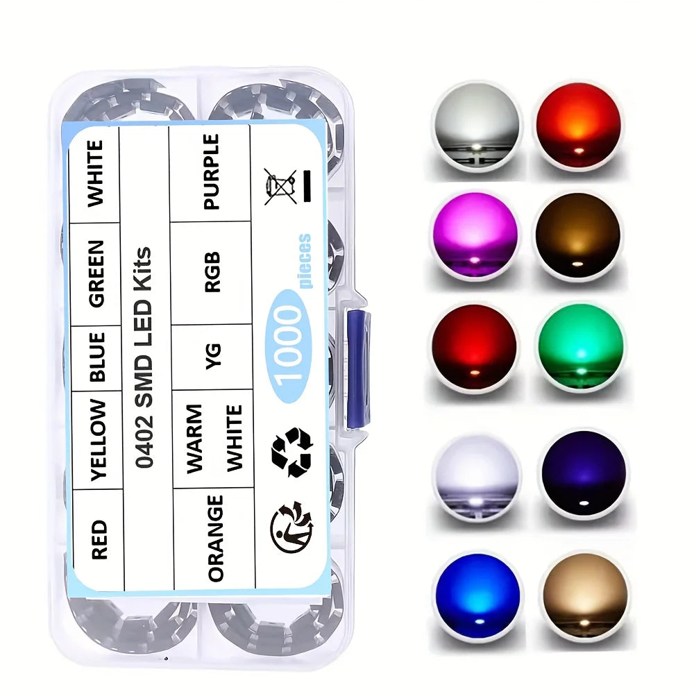 10 Values x100Pcs =1000Pcs/Lot 0402 Smd Led Diode Red Yellow Blue Emerald Green Orange White Warm Purple RGB BOX