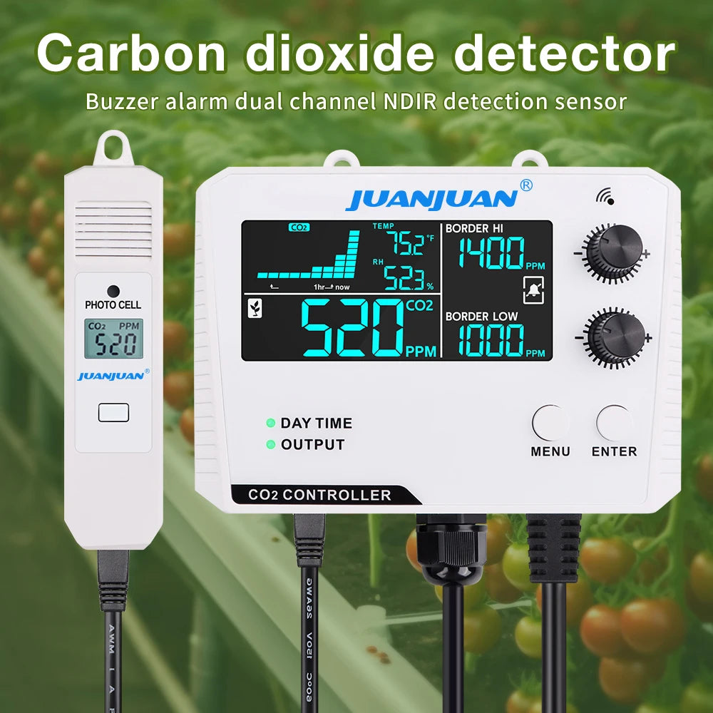 Smart CO2 Controller Dual/Single Channel NDIR CO2 Sensor Day Night Carbon Dioxide Detector For Greenhouse Hydroponics EU/US plug
