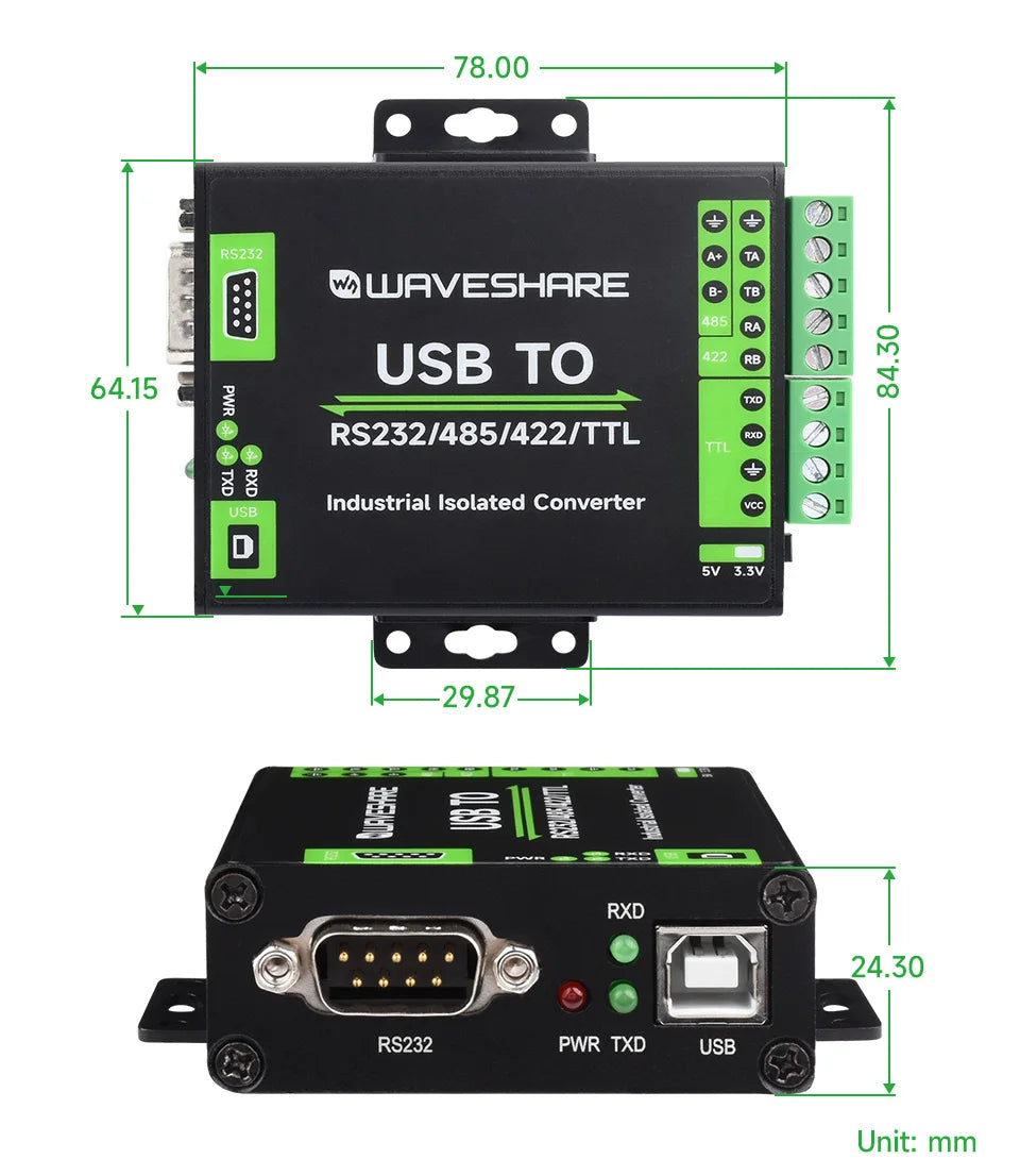 FT232RNL USB TO RS232/485/422/TTL Interface Converter Industrial Isolation Aluminium Case Support Mac Linux Android Windows