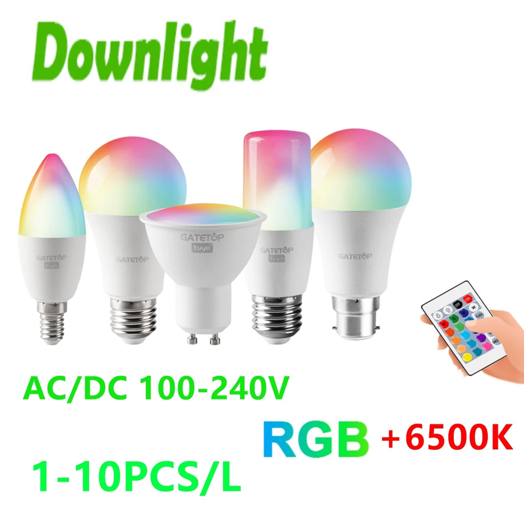 1-10PCS LED Intelligent RGBW Bulb GU10 E27 E14 24 Key Infrared Remote Control AC110V 230V 6W 10W Color Plus White Light Dimming
