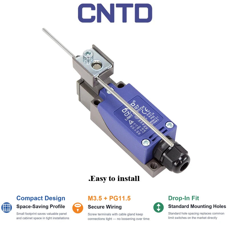 CNTD CZ-8107N Limit Switch Spring Rod IP65 SPDT 5A 250VAC Micro Position Sensor Industrial Control Switch CCC CE