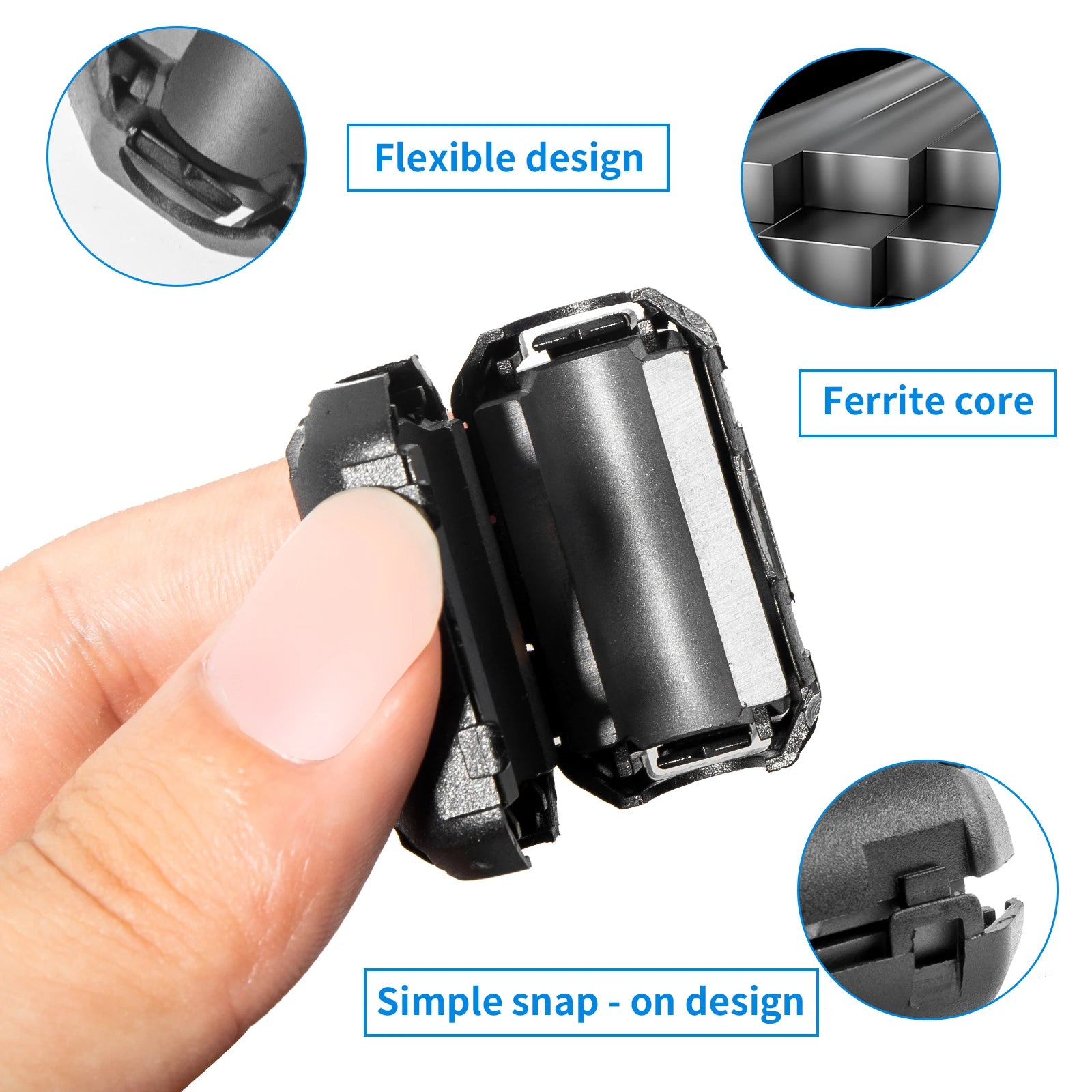 15pcs Clip-On Noise Filter,Ferrite Core Choke Ring RFI EMI Noise Suppressor Cable Clip 3.5-13mm