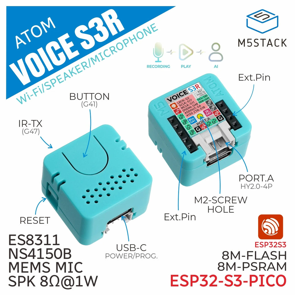 M5Stack Official ATOM Voice or Base ASR ESP32 Programmable Smart Speaker Development Board Kit For Home Assistant Voice Control