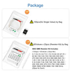 0603 1% High Precision SMD Resistor Kit 0ohm 16 100 470 1K 4.7K 3.9K 10K 33K 43K 56K 62K 75K 82K 91K Ohm 1M5 4M7 Assortment Set