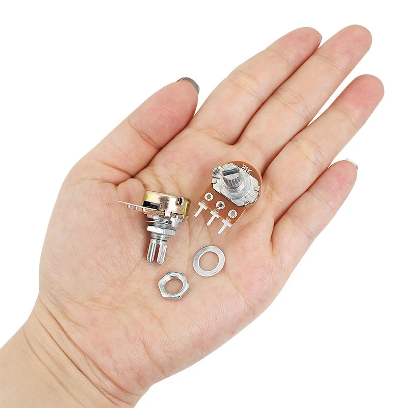 5PCS Linear Taper Potentiometer Kit WH148 B1K B2K B5K B10K B20K B50K B100K B250K B500K B1M 15mm Shaft 3Pin with Nuts and Washers