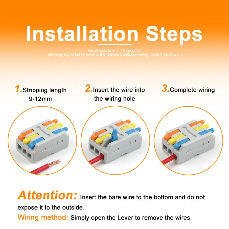 5/10PCS 2/3Ports Electrical Wire Connectors Fast Compact Push-in Terminal Block Wiring Cable Butt Connection Splitter With Lever