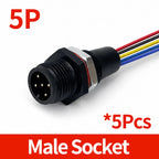 5PCS M12 IP65 Waterproof Aviation Connector 2 3 4 5 6 8 Pin Metal Panel Mount Male Plug Socket Pigtail Cable for Industrial Use