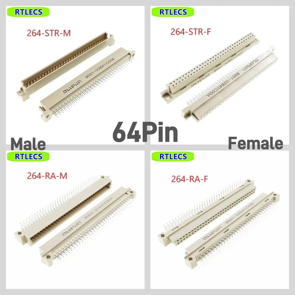 5 Pcs DIN 41612 Connector 20 30 32 48 64 96 Pin Plug Male Female Socket Vertical Right Angle Through Hole PCB Pitch 2.54 MM