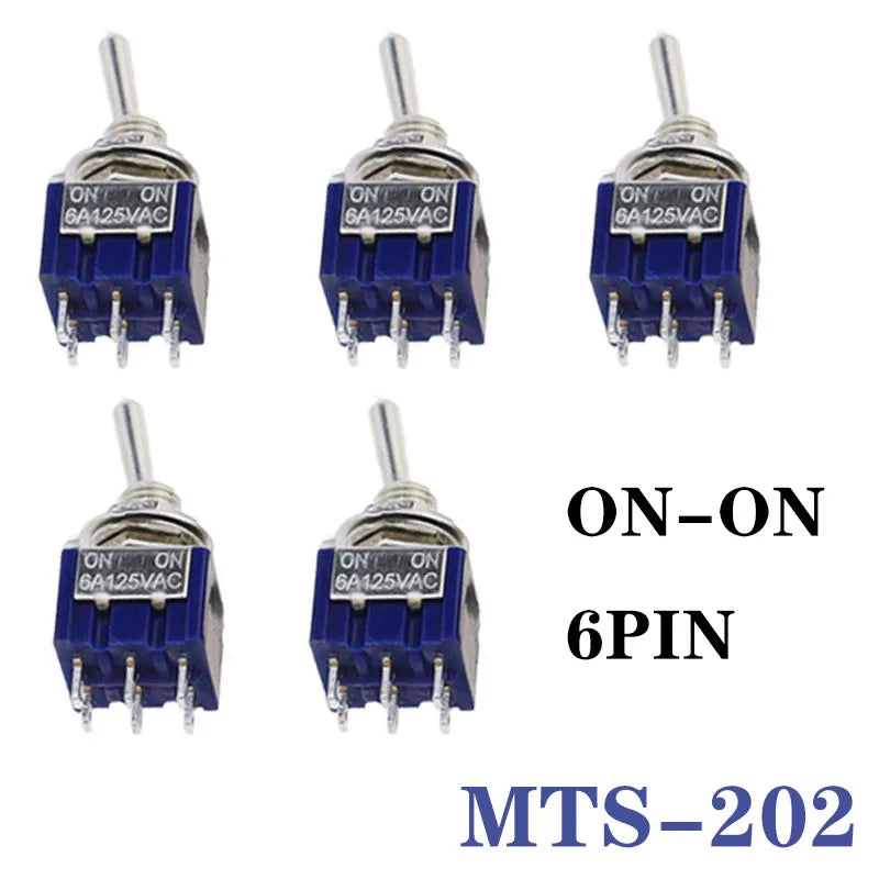 5Pcs Blue Miniature Lever Toggle Switch Single Pole Double Throw ON-OFF-ON /ON-ON 120VAC 6A 1/4 Inch Mounting MTS-102 103 202