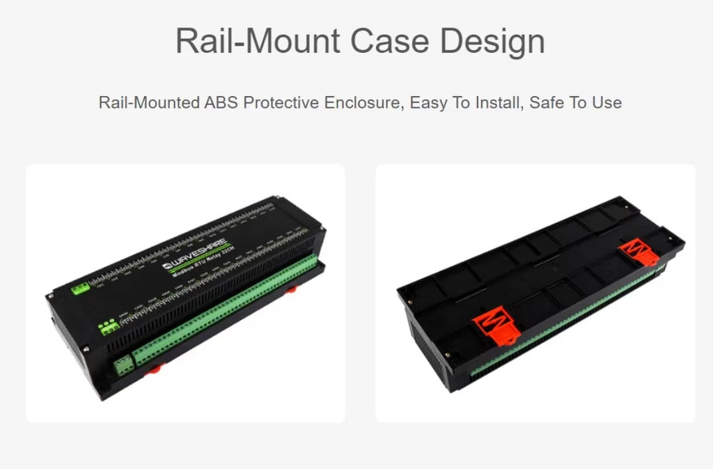 Modbus RTU 32-Ch Relay Module, RS485 Interface, With Multiple Isolation Protection Circuits, Industrial-Grade, Rail-Mount Case