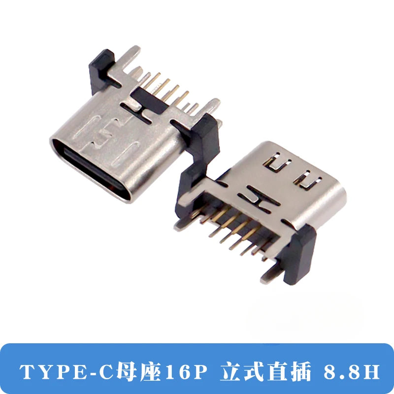Cltgxdd 2pcs Usb Type C Female Socket 16pin 16p Vertical 180 Degree H=9.3/10/10.5/12.4/13.1/13.7/15/17.5mm Type-c Usb Connector