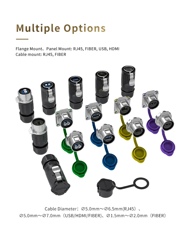 LP24 Waterproof RJ45 Connector IP68 Industrial Ethernet LAN Cable Connector Outdoor Modular Jack Network Connector
