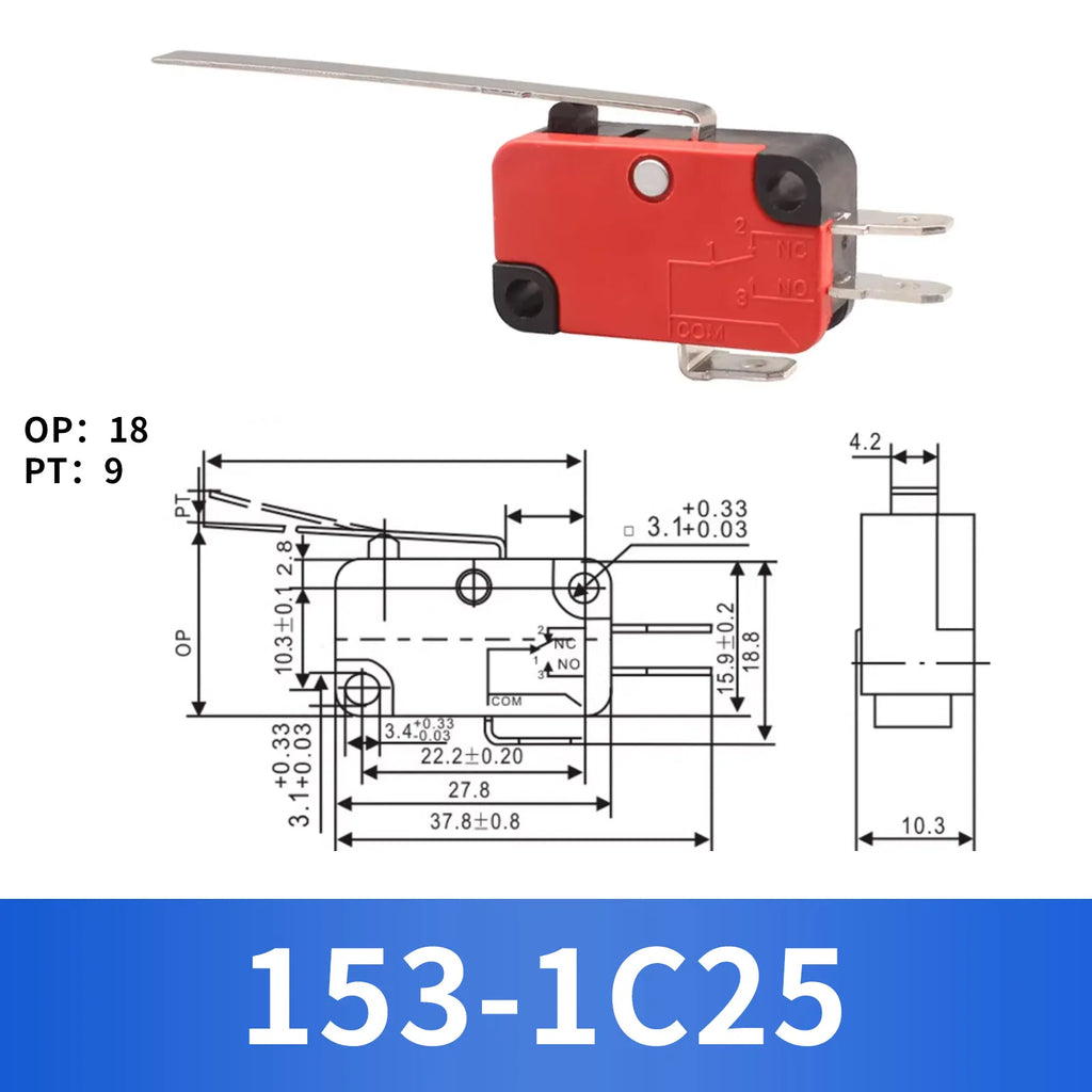 10Pcs Hinge Roller Lever Arm SPDT 1NO 1NC Snap Action Micro Switch,250W ~1500W optional.Lead Limit Switch