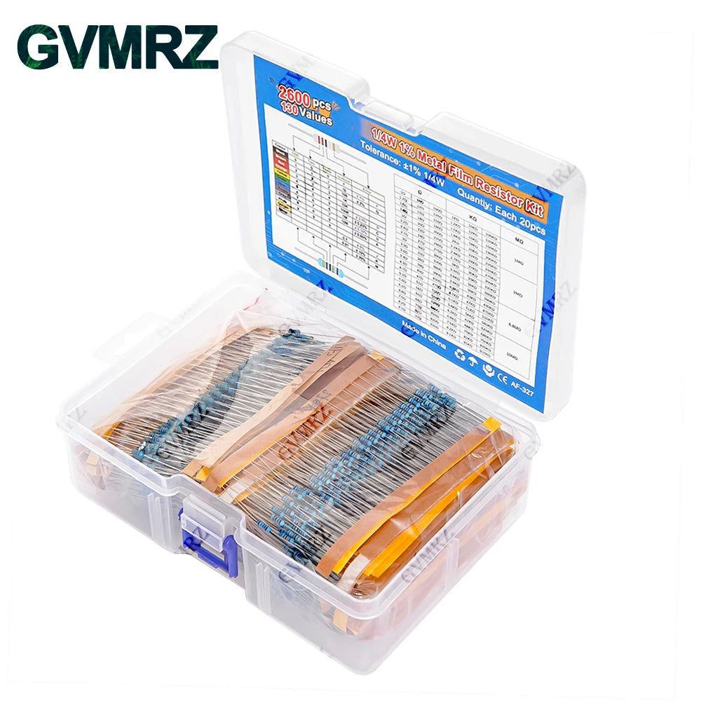 1/4W 1/8W 1/2W 1W 2W Metal Film Resistor Kit 130 Values 0.125W 0.25W 0.5W 1% Resistance Assortment Assorted Set Box