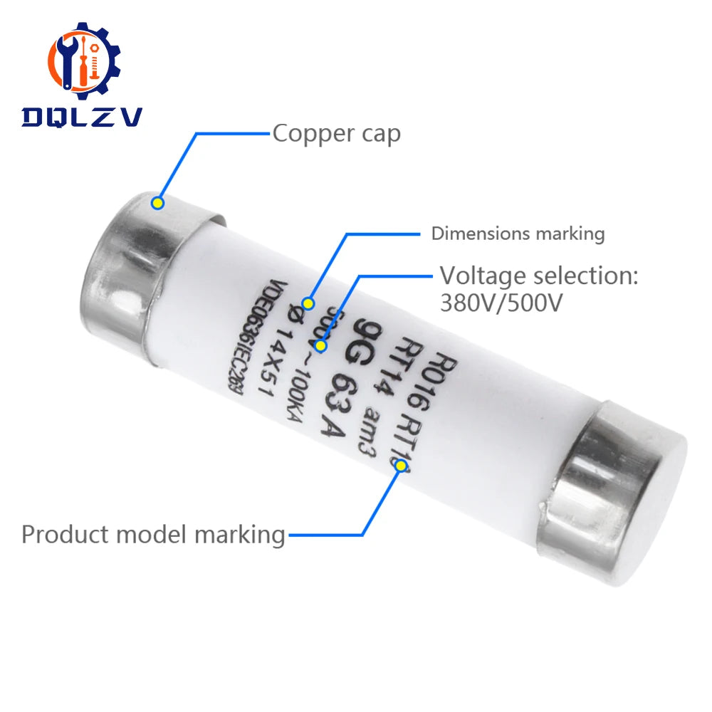 10*38 Fast blow Ceramic Fuse 8.5X31.5MM 14X51MM 22X58MM Fuse 380/500V 0.5A 1A 2A 5A 6A 10A 16A 20A 32A RO14 RO15 RO16 RO17