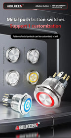 ABILKEEN 22/25MM 1NO1NC/2NO2NC Metal Push Button Switch IP65 Waterproof Momentary/Latching Push Button with LED Ring Light