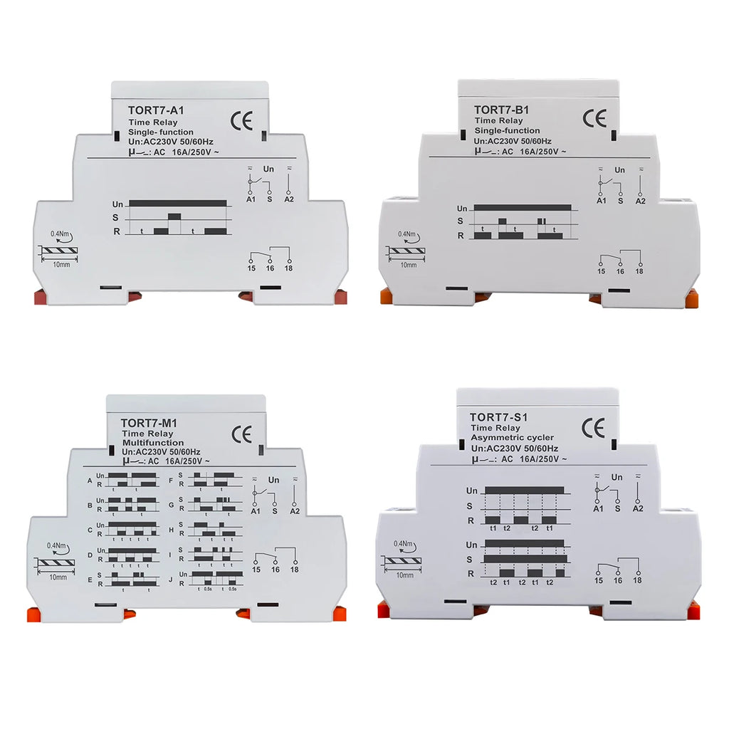 TORT7 Series Delay-ON Delay-OFF 10in1 Asymmetric Cycler Time Relay Multi-function Timer Switch 0.1S-10D Pulse Generator Interval