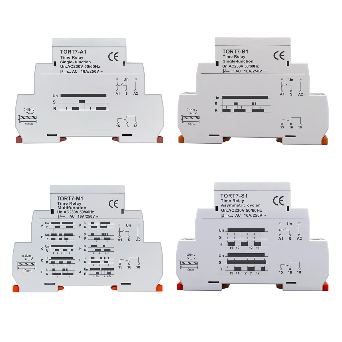 TORT7 Series Delay-ON Delay-OFF 10in1 Asymmetric Cycler Time Relay Multi-function Timer Switch 0.1S-10D Pulse Generator Interval
