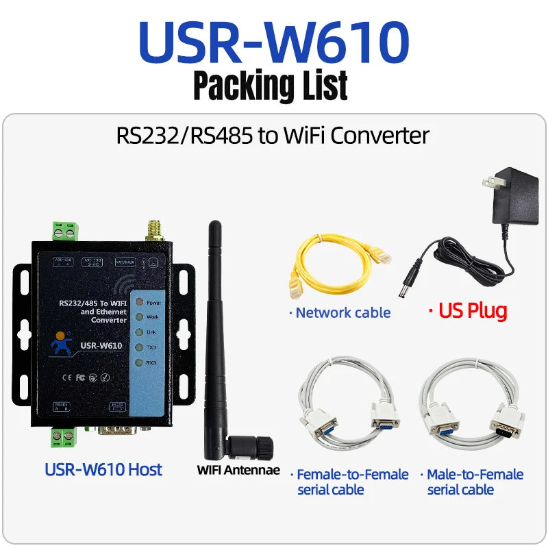 RS485 RS232 Serial to WiFi Device Server Modbus RTU to TCP Ethernet Converter Support Wireless Modbus Gateway Port PUSR USR-W610
