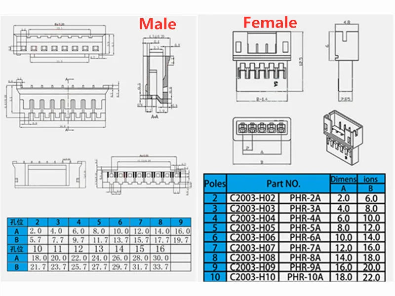 5Pair 2P 3 4Pin JST1.25mm PH 2.0mm XH 2.54mm SM2.5 JST Male Plug Female Jack Socket DIY Electrical Wire Terminal Cable Connector