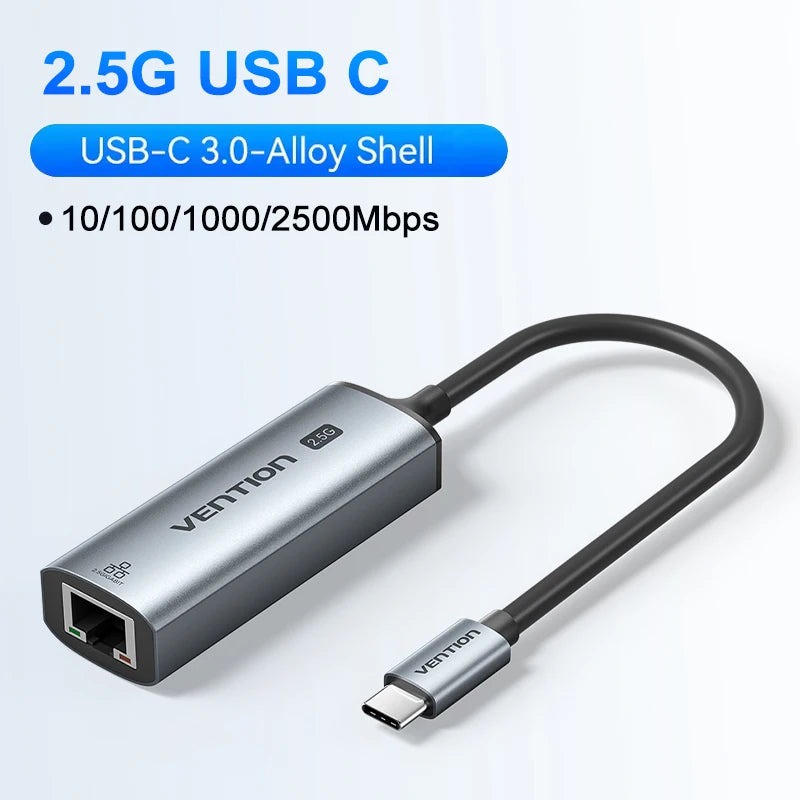 Vention USB A C 2.5G Ethernet Adapter USB 3.0 2500/1000 Mbps Network Card for MacBook iPad USB Lan RJ45 for PC Windows Laptop