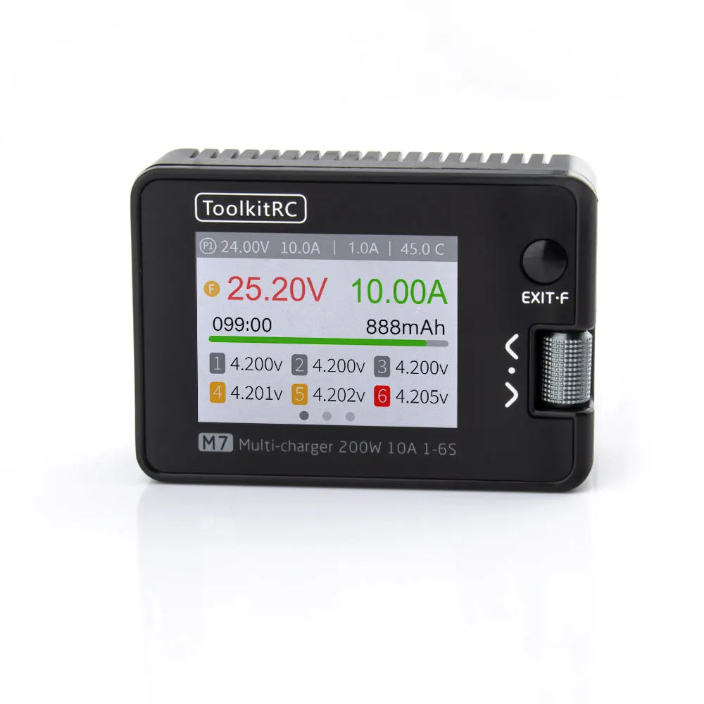 ToolkitRC M7 200W 10A Balance Charger Discharger With ADP100 for 1-6S Lipo Battery Voltage Servo Checker Receiver Signal Test