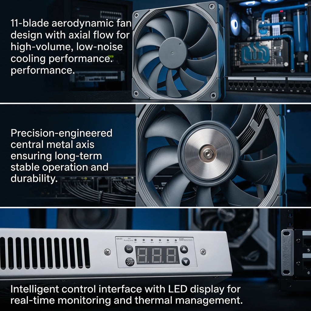 US 19" Rack Cabinet Cooling Fan Module1U/2U Horizontal/Vertical Mount Temperature Control Server Chassis Fan Black/Silver