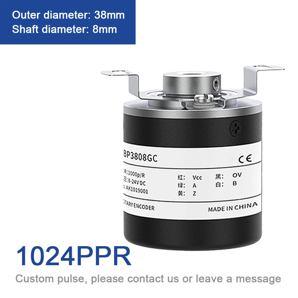 AUCHTEL 38mm Incremental Rotary Encoder 8mm Half Hollow Shaft Photoelectric Optical Switch 10-1024-1800-2500-3600 PPR 5-24VDC