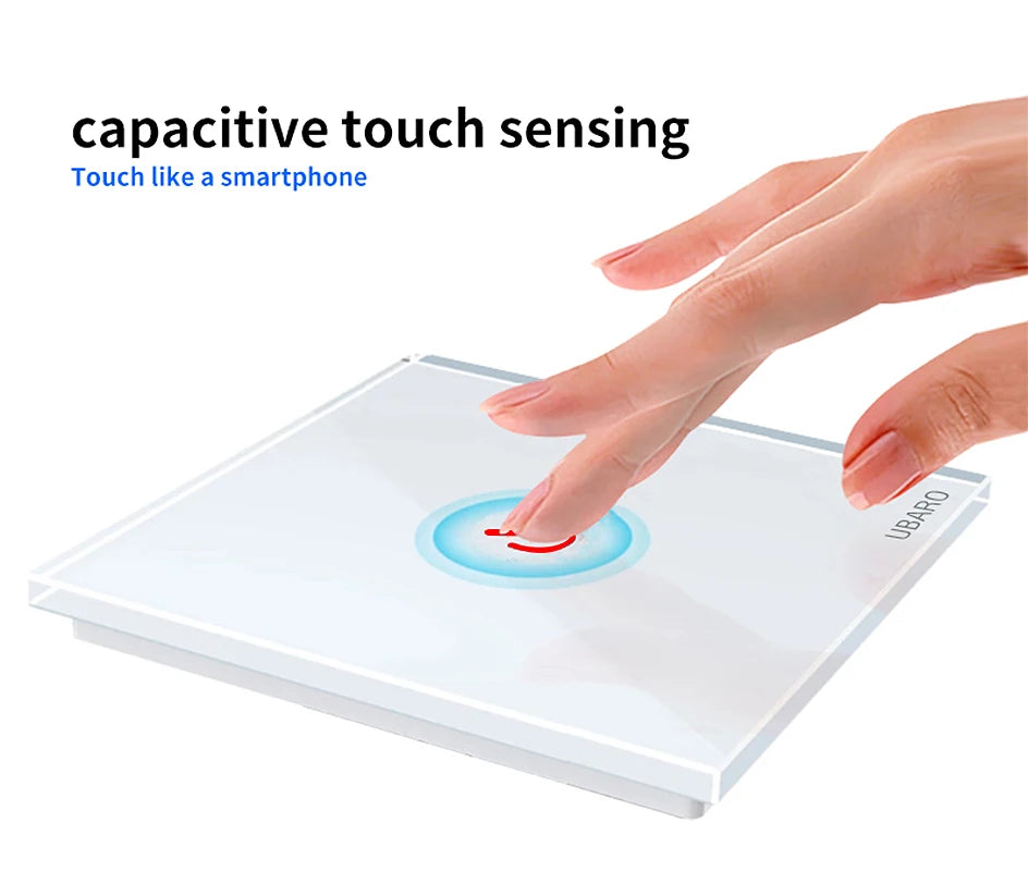 UBARO Eu Wall Touch Switch Luxury Glass Panel Led Indicator Power Light Sensor Button Live Wire Control Switches 1/2/3 Gang