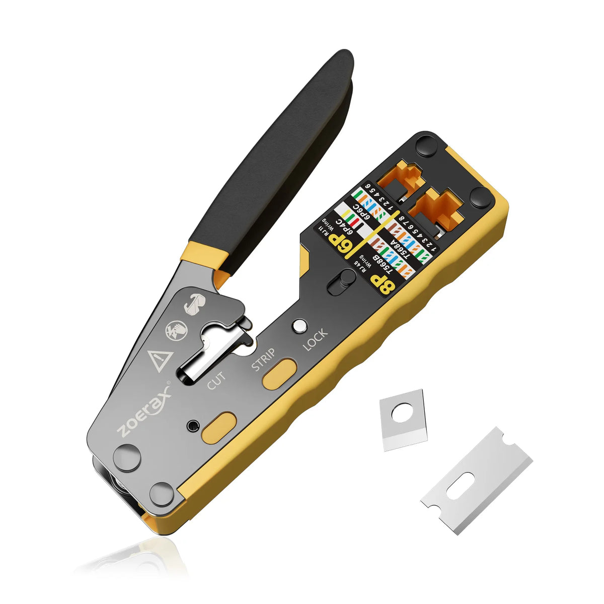 ZOERAX RJ45 CAT6 CAT5E Pass Through Crimp Tool Network Crimping Tool For Cat5 Cat5e Cat6 8P8C Connector with Spare blade