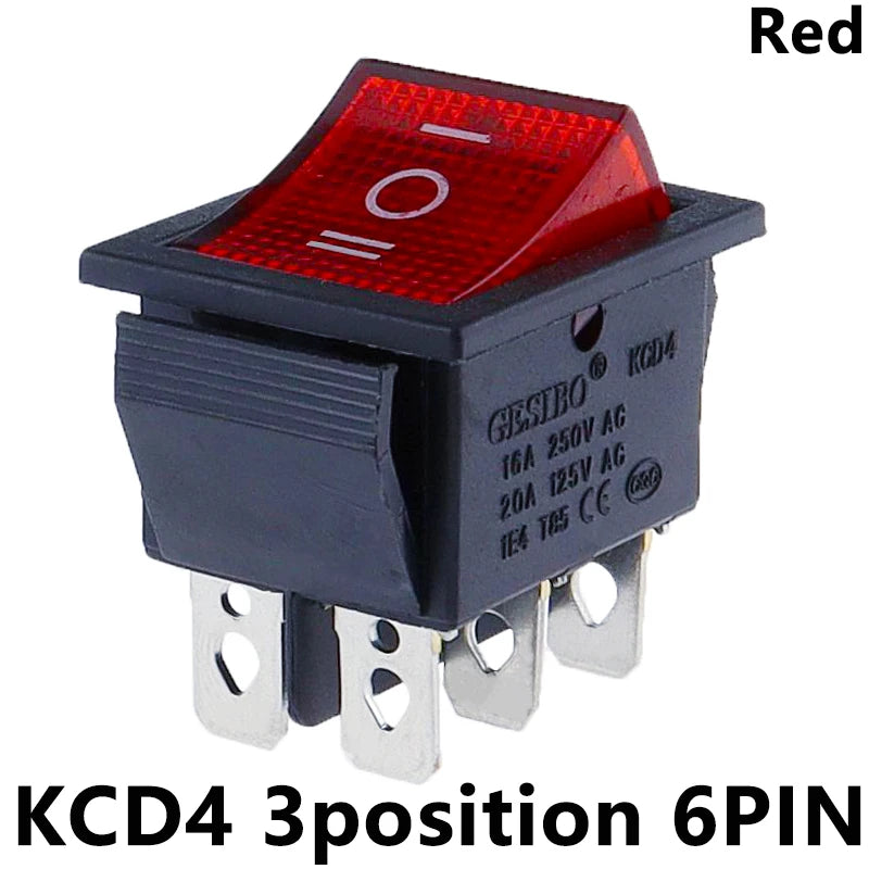 1PCS KCD4 Rocker Switch Power Switch ON-OFF-ON 3 Position 6 Electrical equipment With Light Switch 16A 250VAC/ 20A 125VA