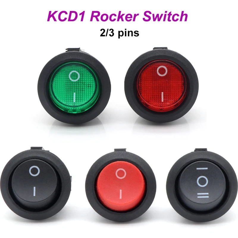 1~300pcs KCD1 LED Rocker Switch Round 2/3Pin ON-OFF-ON 2/3 Position 6A/250VAC 10A/125VAC SPST 23mm Car Push Button Switches