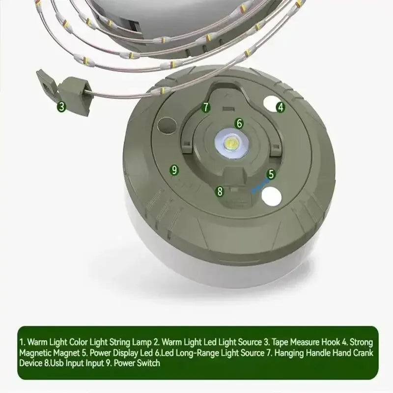 4-in-1 Camping Light LED Reel String Lights Outdoor USB Camping Lamp Recyclable LED Night Light For Garden Tent Room Decor