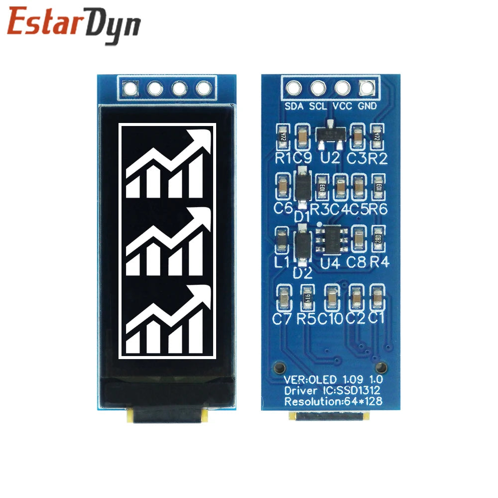 Estardyn 1.09 Inch SSD1312 White OLED Display 128x64, I2C 4Pin Module for Raspberry Pi Low Power