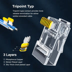 RJ45 Connector CAT6 Pass Through Connectors Crystal End Gold-Plated 8P8C UTP Protective Case Ethernet Network Modular Plug
