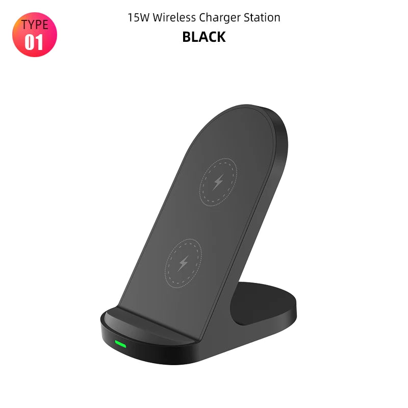 Fast 10W 15W Wireless Charger Stand for iPhone 15 14 13 12 11Pro Samsung Galaxy S24 S23 S22 S21 Note Redmi Charging Dock Station