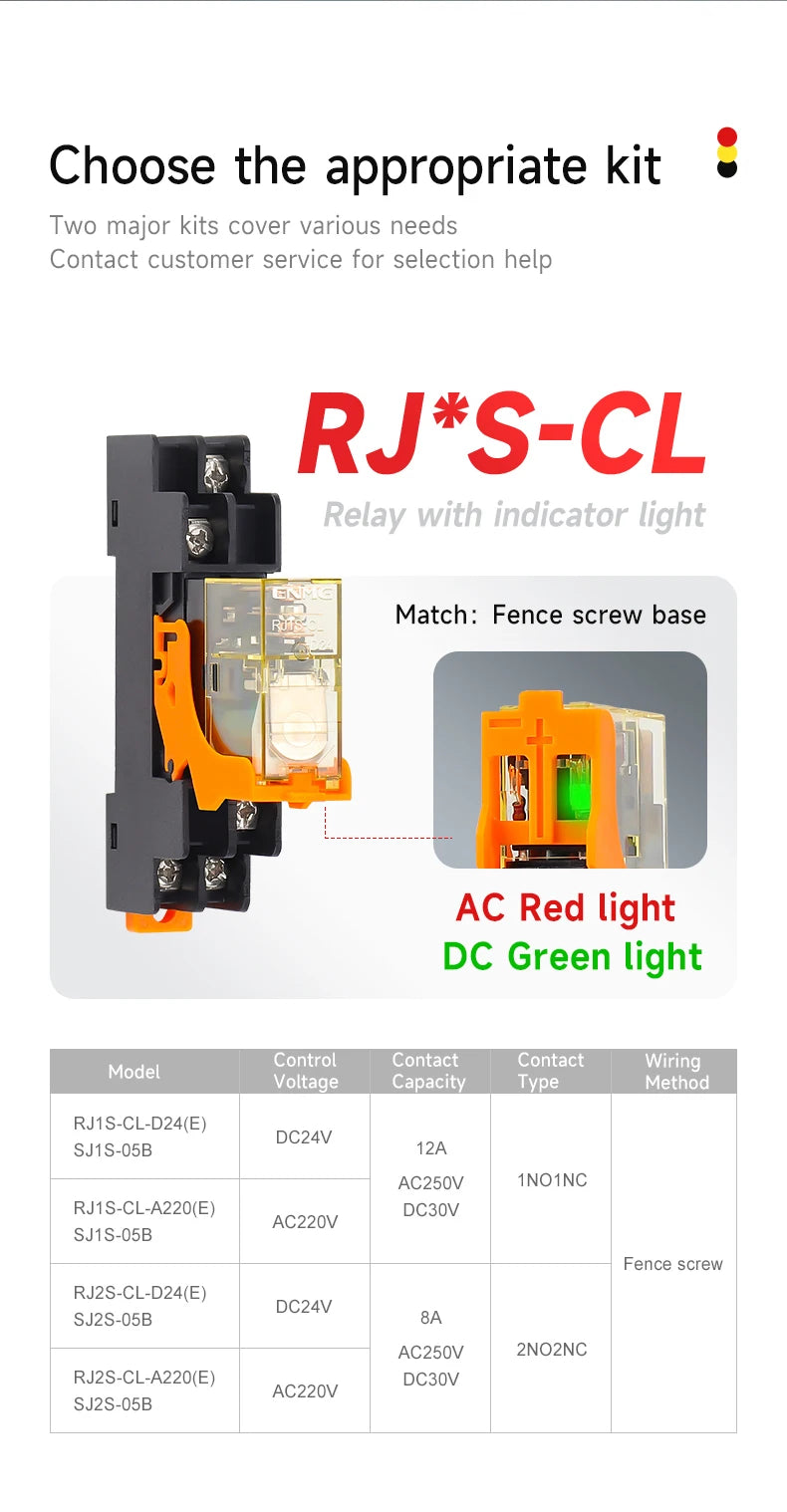 Thin-Flat Intermediate Relay 1NO1NC/2NO2NC 8A 24VDC | Compatible with  RJ1S-CL-D24 & RJ2S-CL-D24 | DIN Rail Relay for Contro