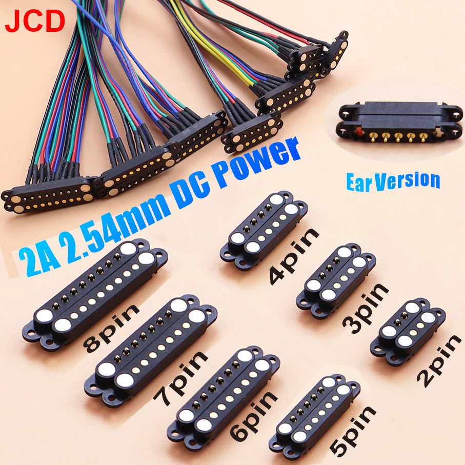 JCD Spring Loaded Male Female 2.5/2.54 MM Pitch 2P 3 4 5 6 7 8 Pole Through Holes PCB BTB Connector 2A DC Magnetic Pogo Pin