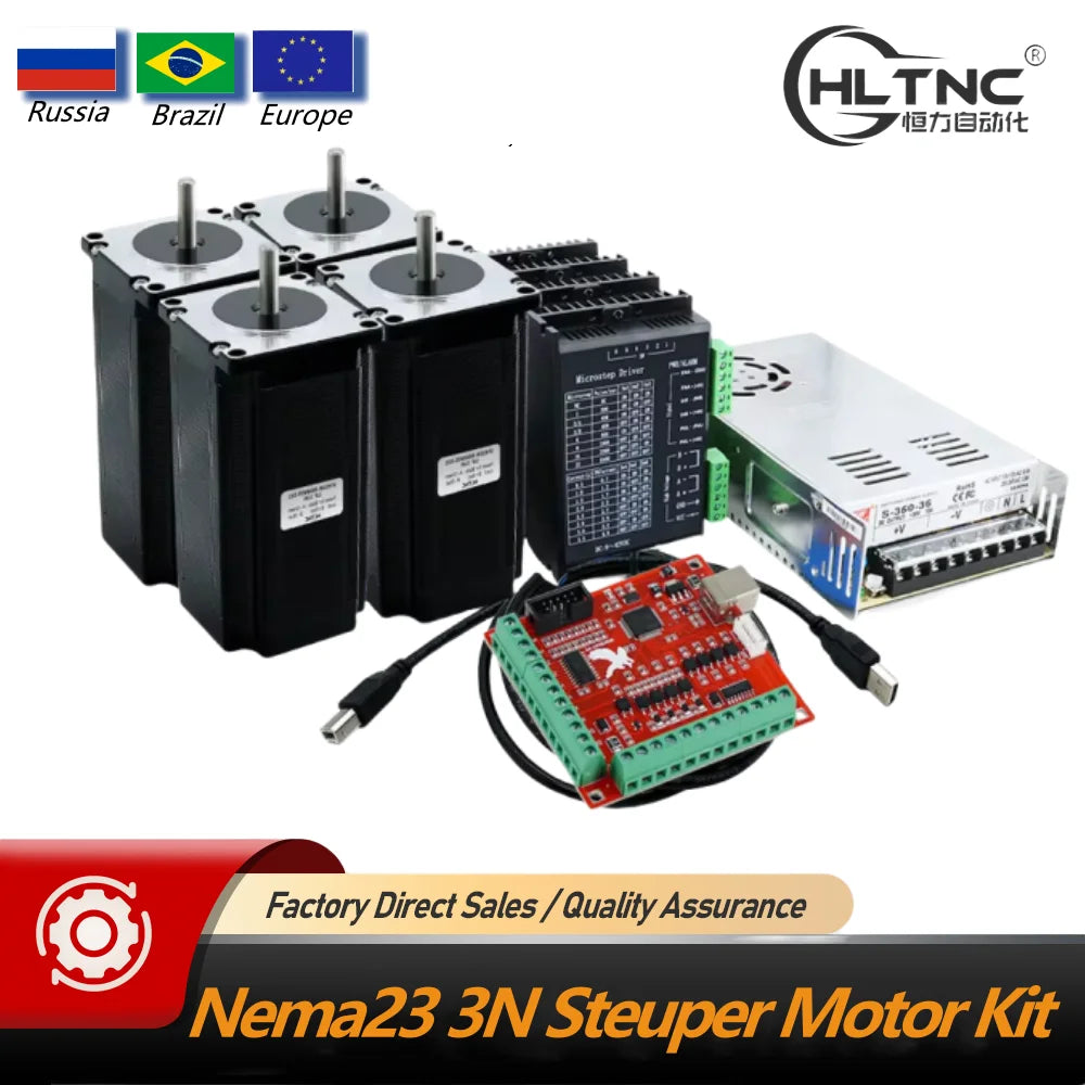 CNC Router Kit 4 Axis Nema23 3N 3A 4.2A Stepper Motor Driver TB6600 DM542 DM556 + USB Mach3 Controller + 350W 36V Power Supply