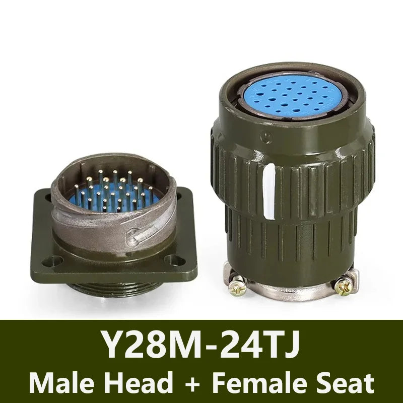 Y28M Fixed Type 28mm Aviation Plug Socket 4/7/8/10/12/14/19/24/32/37Pin Industrie Fast Buckle Male Female Connector Army Green
