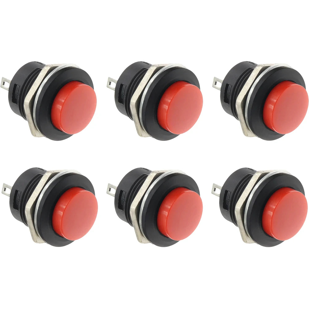 6Pcs R13-507 Momentary Push Button 2 Pin Self-Resetting Mini No Lock Round SPST 1NO Switch 3A 250V AC/6A 125V AC Button Assorted